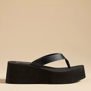 New Seychelles Skyscraper Sandal in Black Leather platform flip flop heel open